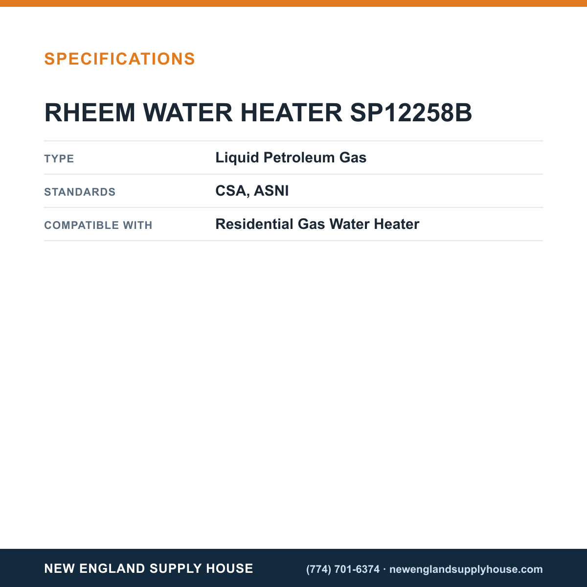 Rheem Water Heater Parts SP12258B Water Heater Gas Control Thermostat specifications — New England Supply House [NESH-SPECTABLE-V1]