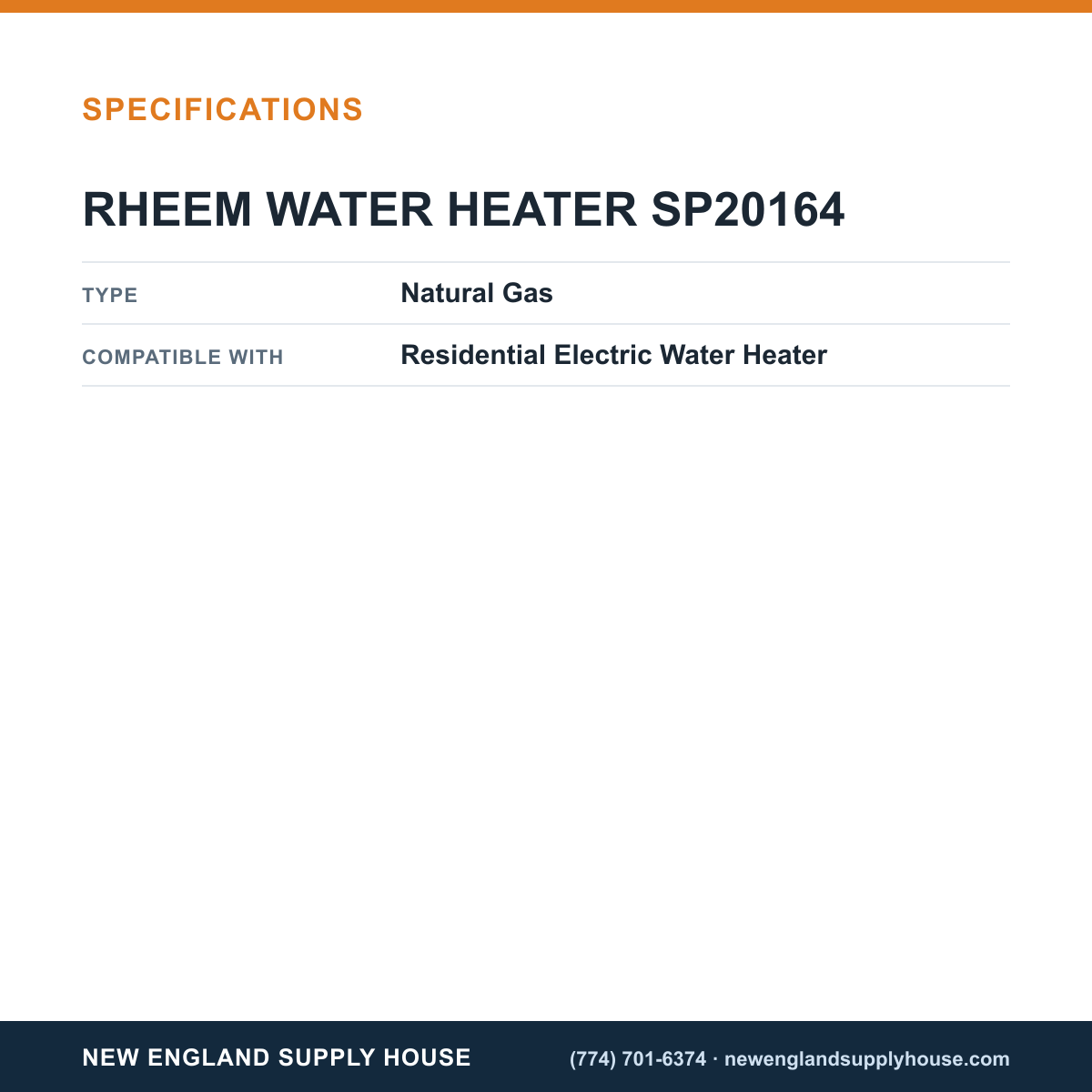 Rheem Water Heater Parts SP20164 Water Heater Gas Control Thermostat specifications — New England Supply House [NESH-SPECTABLE-V1]