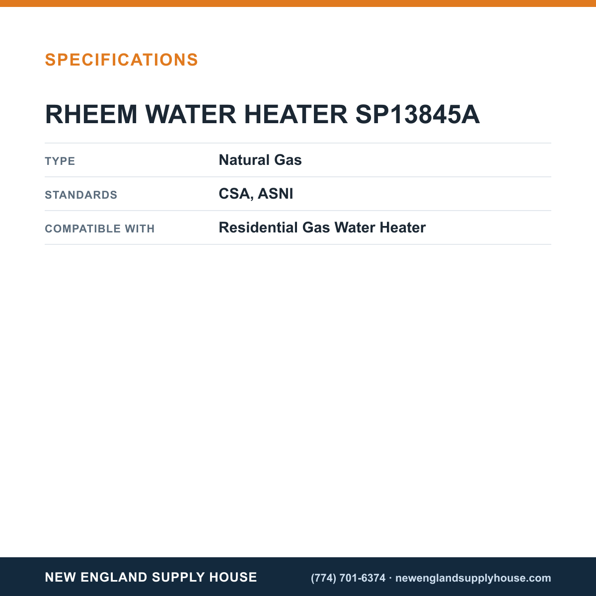 Rheem Water Heater Parts SP13845A Water Heater Gas Control Thermostat specifications — New England Supply House [NESH-SPECTABLE-V1]