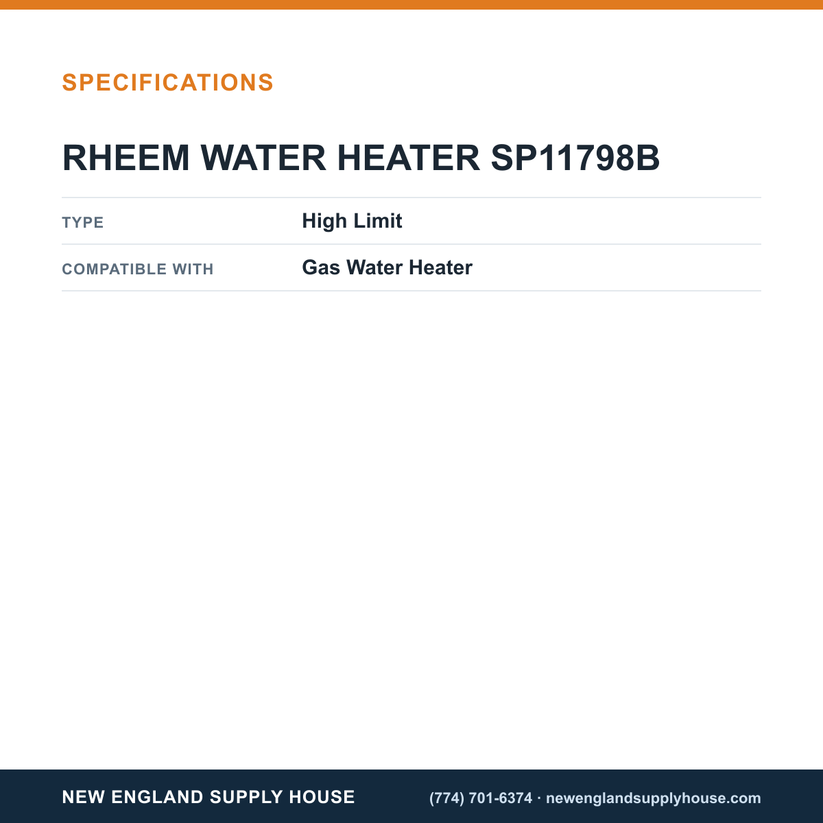 Rheem Water Heater Parts SP11798B Water Heater Thermostat specifications — New England Supply House [NESH-SPECTABLE-V1]