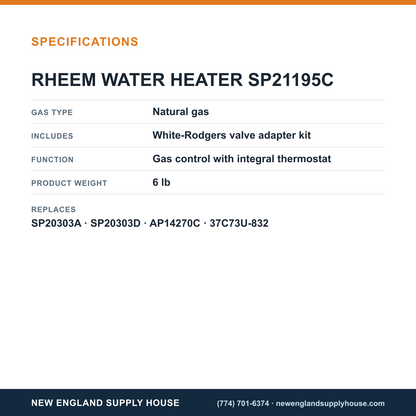 Rheem SP21195C Gas Control Valve specifications — New England Supply House [NESH-SPECTABLE-V1]