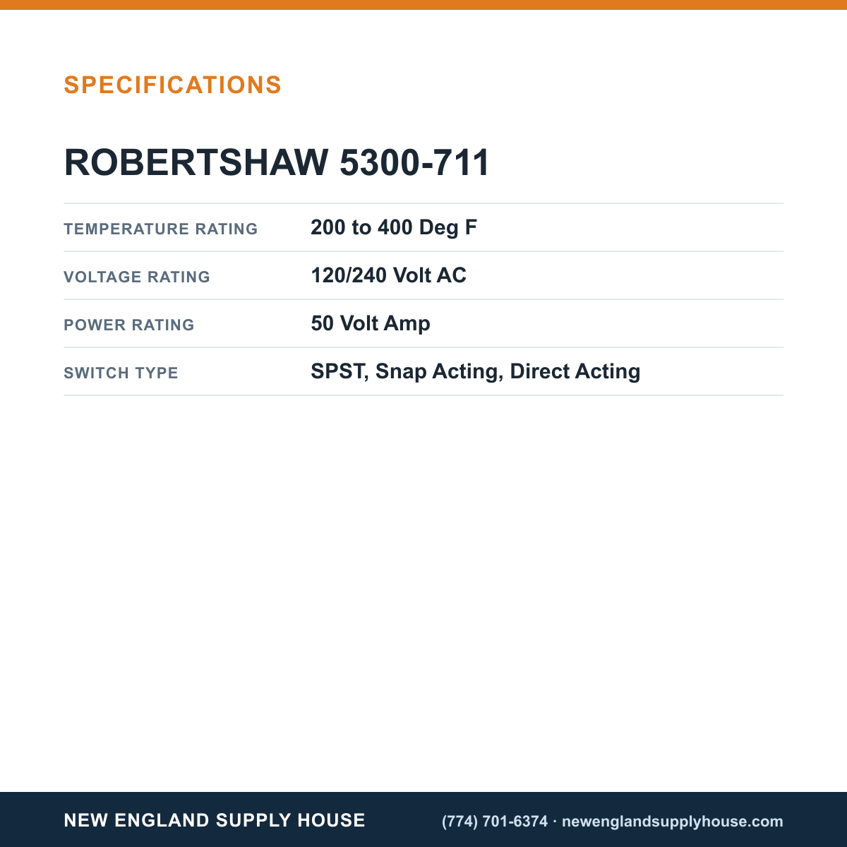 Robertshaw 5300-711 Electric Thermostat specifications — New England Supply House [NESH-SPECTABLE-V1]