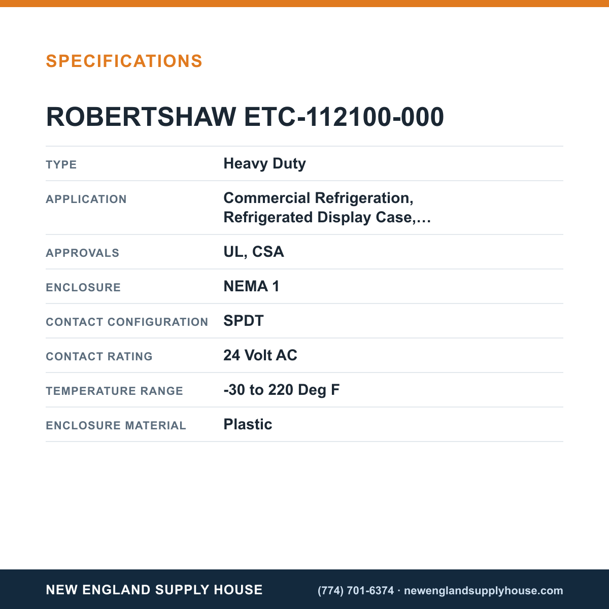 Robertshaw ETC-112100-000 Electronic Temperature Controller specifications — New England Supply House [NESH-SPECTABLE-V1]