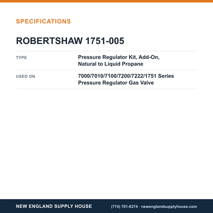 Robertshaw 1751-005 Gas Valve Add-On Pressure Regulator Kit specifications — New England Supply House [NESH-SPECTABLE-V1]