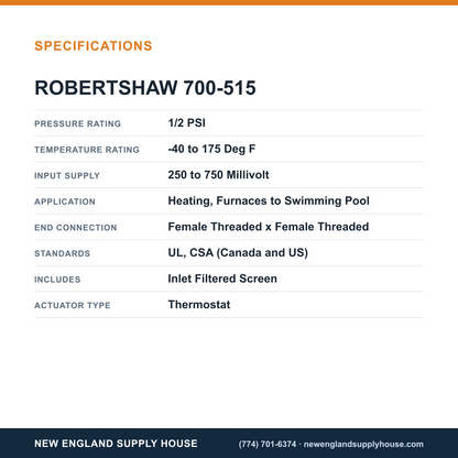 Robertshaw 700-515 Gas Valve specifications — New England Supply House [NESH-SPECTABLE-V1]