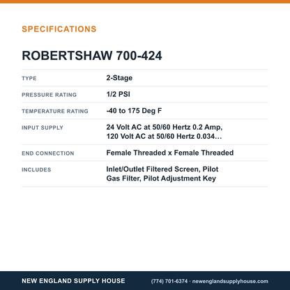 Robertshaw 700-424 Gas Valve specifications — New England Supply House [NESH-SPECTABLE-V1]