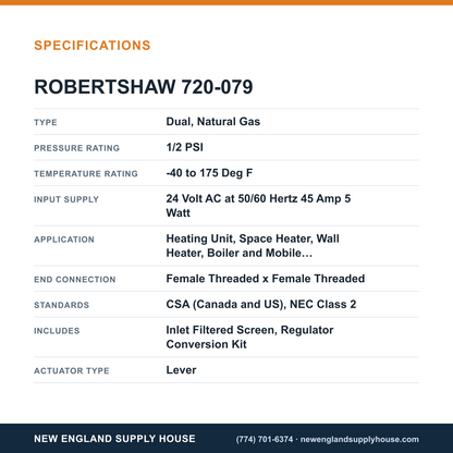 Robertshaw 720-079 Gas Valve specifications — New England Supply House [NESH-SPECTABLE-V1]