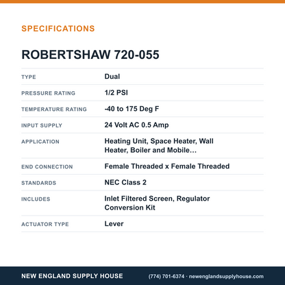 Robertshaw 720-055 Gas Valve specifications — New England Supply House [NESH-SPECTABLE-V1]