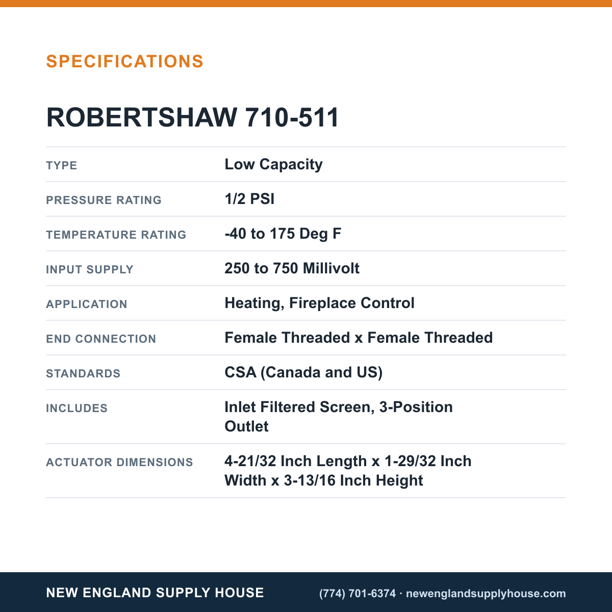Robertshaw 710-511 Gas Valve specifications — New England Supply House [NESH-SPECTABLE-V1]