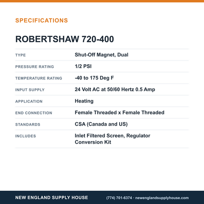 Robertshaw 720-400 Gas Valve specifications — New England Supply House [NESH-SPECTABLE-V1]