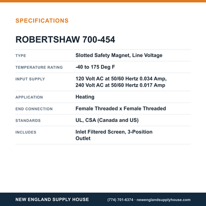 Robertshaw 700-454 Gas Valve specifications — New England Supply House [NESH-SPECTABLE-V1]