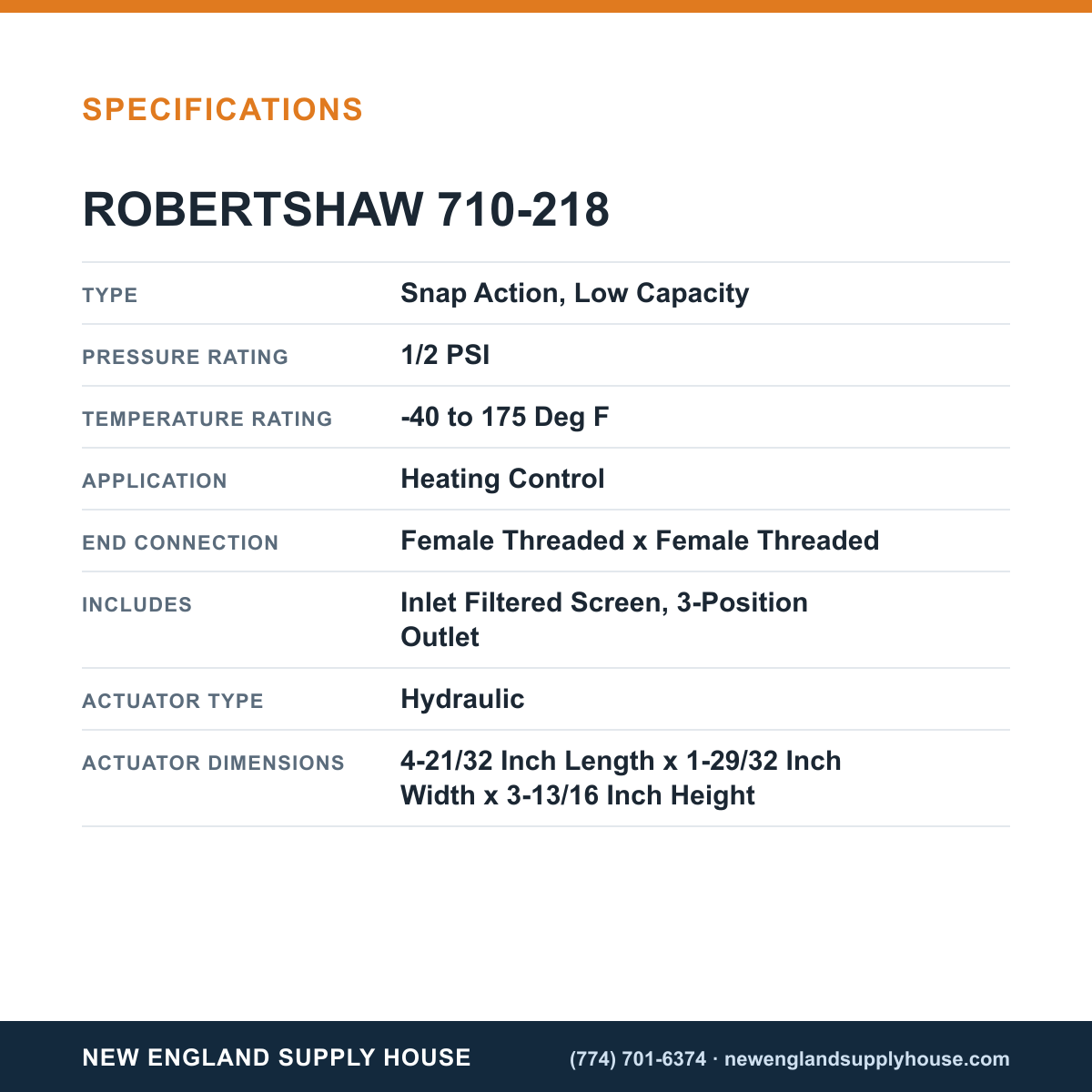 Robertshaw 710-218 Gas Valve specifications — New England Supply House [NESH-SPECTABLE-V1]