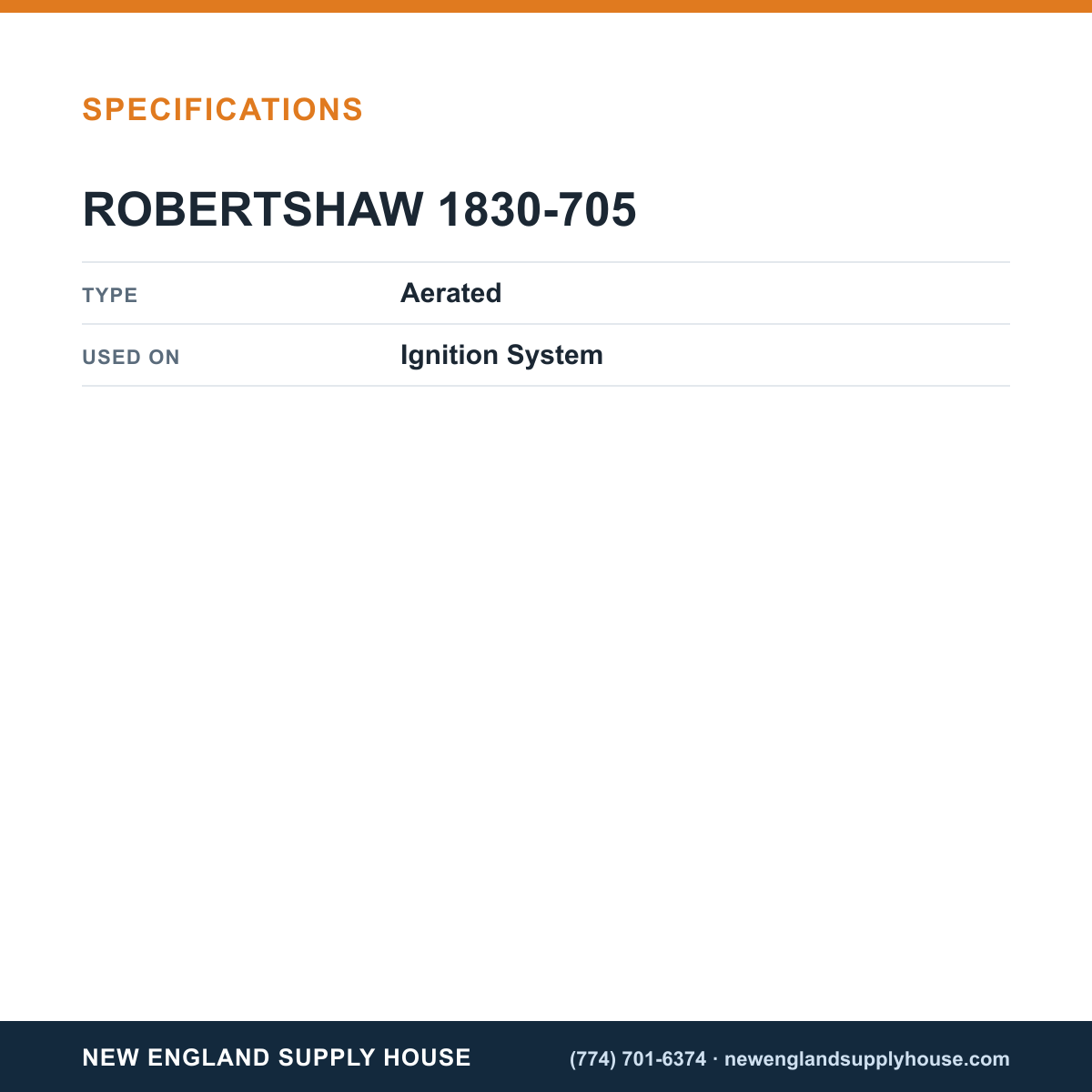 Robertshaw 1830-705 Ignition System Pilot Kit specifications — New England Supply House [NESH-SPECTABLE-V1]