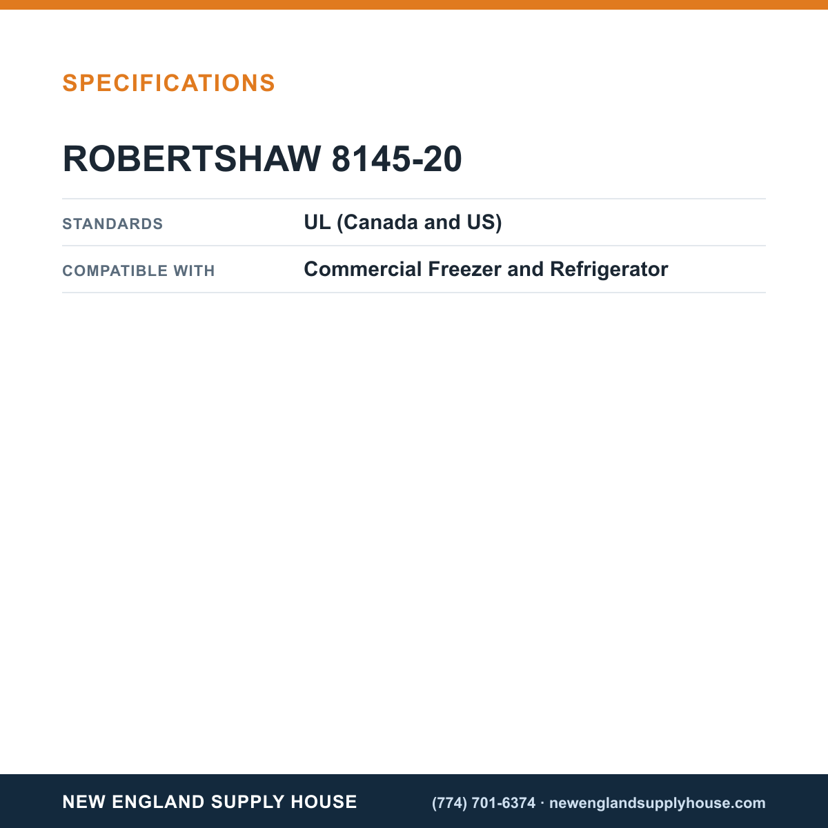 Robertshaw 8145-20 Refrigerator Defrost Timer specifications — New England Supply House [NESH-SPECTABLE-V1]