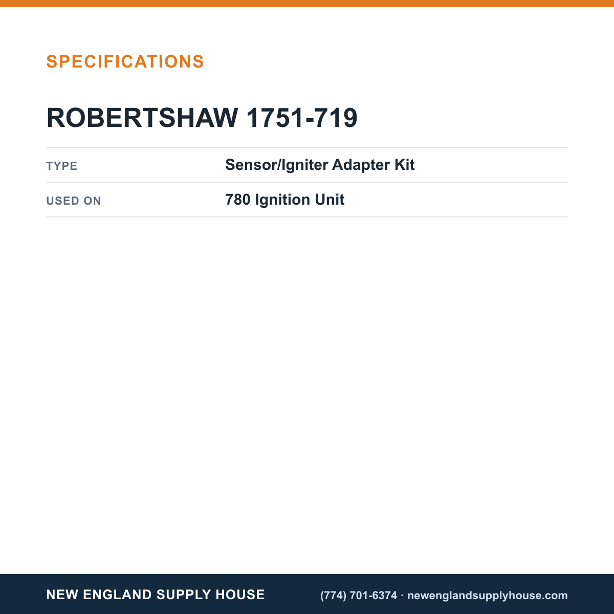 Robertshaw 1751-719 Sensor/Igniter Adapter Kit specifications — New England Supply House [NESH-SPECTABLE-V1]
