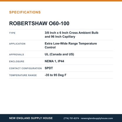 Robertshaw O60-100 Temperature Controller specifications — New England Supply House [NESH-SPECTABLE-V1]