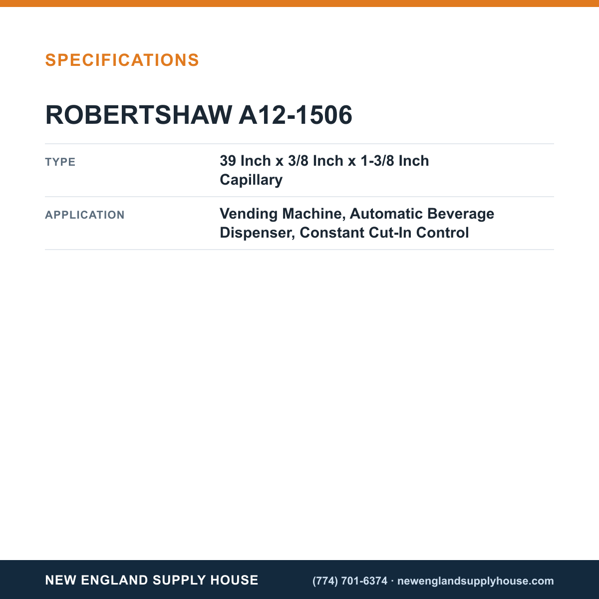 Robertshaw A12-1506 Temperature Controller specifications — New England Supply House [NESH-SPECTABLE-V1]