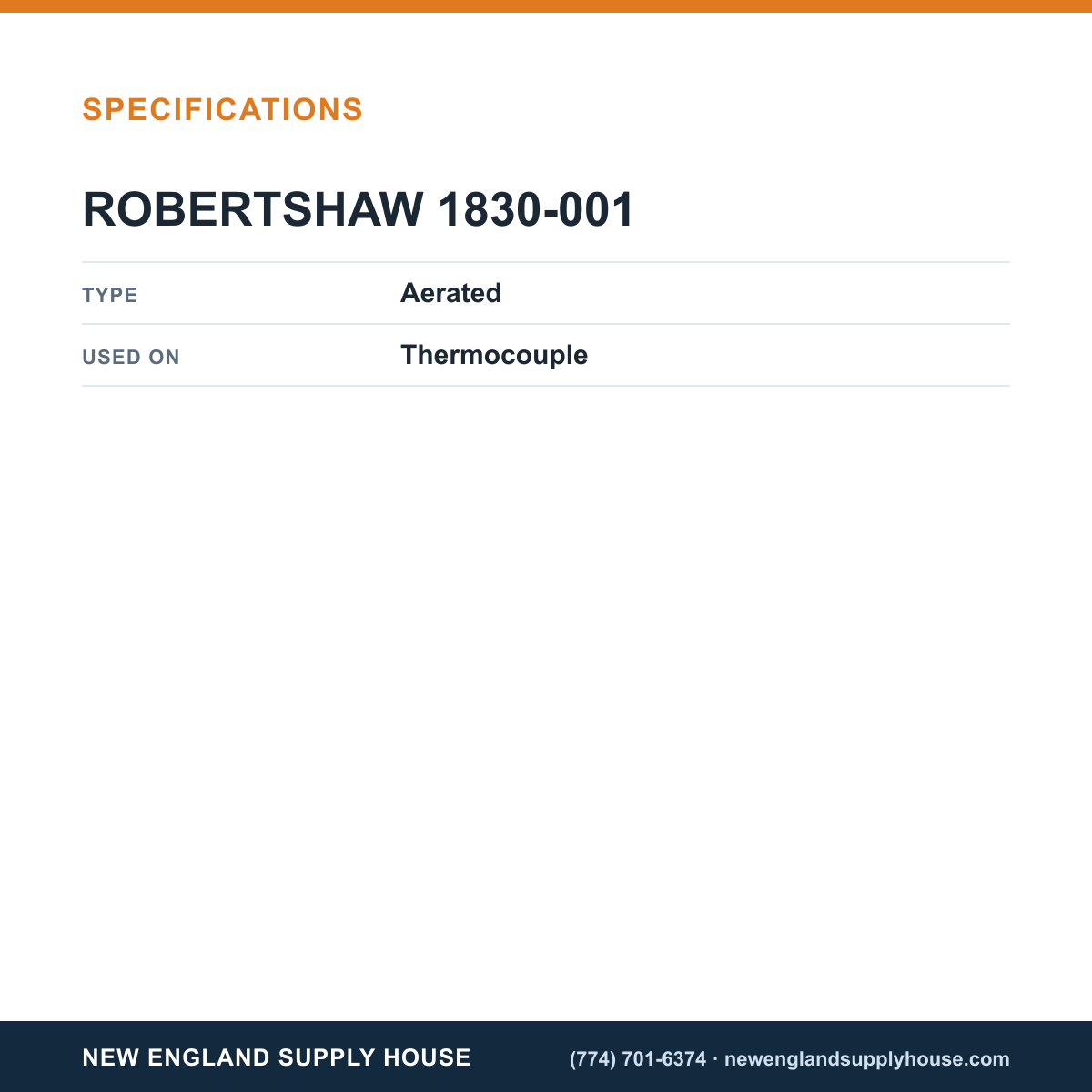 Robertshaw 1830-001 Thermocouple Incinerator Target Pilot Kit specifications — New England Supply House [NESH-SPECTABLE-V1]