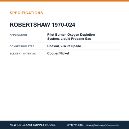 Robertshaw 1970-024 Thermocouple specifications — New England Supply House [NESH-SPECTABLE-V1]
