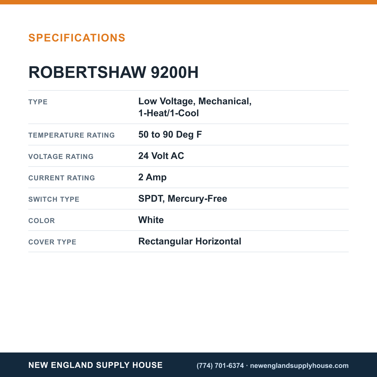 Robertshaw 9200H Thermostat specifications — New England Supply House [NESH-SPECTABLE-V1]