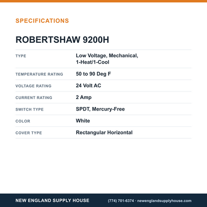 Robertshaw 9200H Thermostat specifications — New England Supply House [NESH-SPECTABLE-V1]