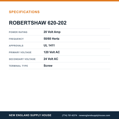 Robertshaw 620-202 Transformer specifications — New England Supply House [NESH-SPECTABLE-V1]