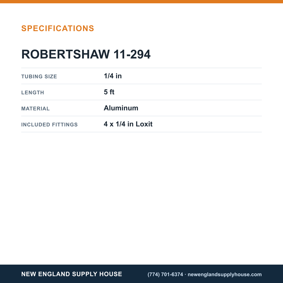 Robertshaw 11-294 Aluminum Tubing Kit specifications — New England Supply House [NESH-SPECTABLE-V1]