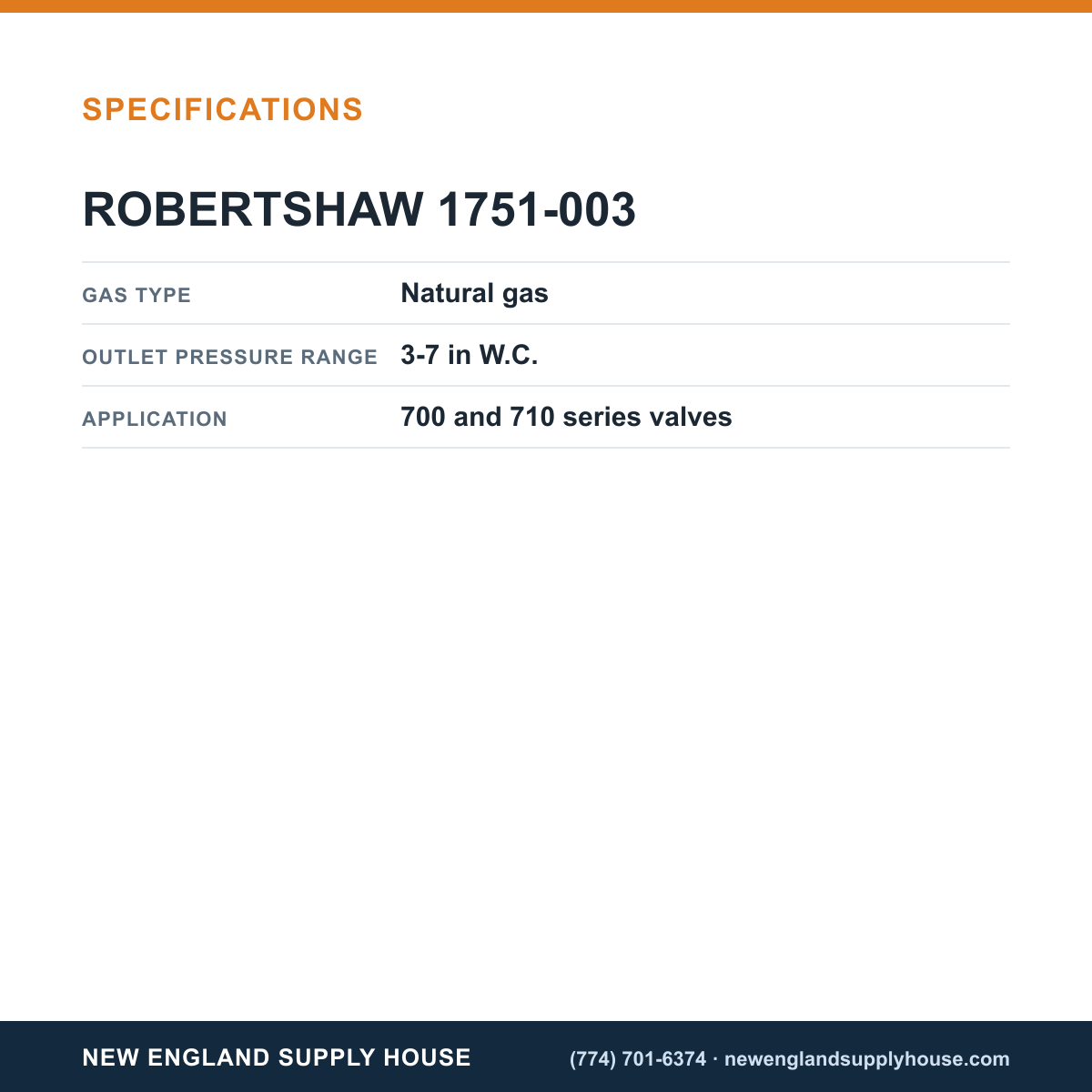 Robertshaw 1751-003 Gas Regulator Kit specifications — New England Supply House [NESH-SPECTABLE-V1]