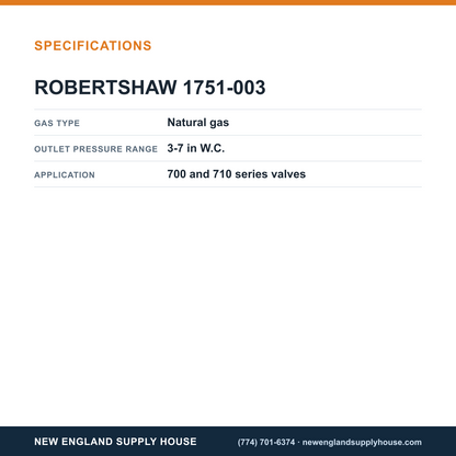 Robertshaw 1751-003 Gas Regulator Kit specifications — New England Supply House [NESH-SPECTABLE-V1]