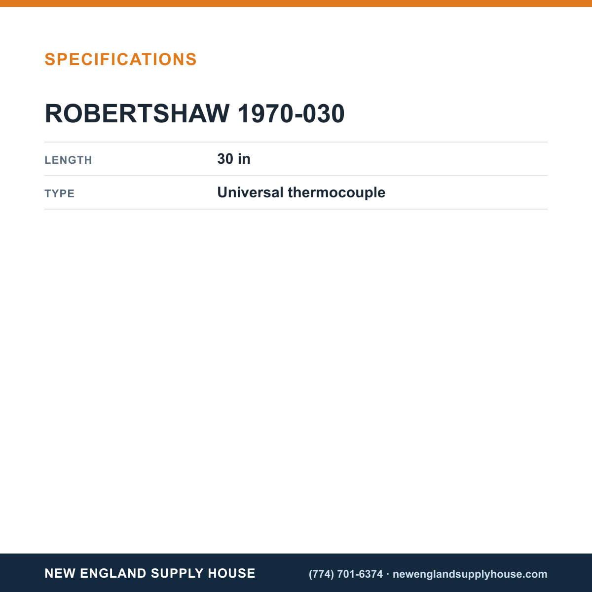 Robertshaw 1970-030 Universal Thermocouple 30 in specifications — New England Supply House [NESH-SPECTABLE-V1]