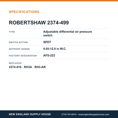 Robertshaw 2374-499 Pressure Switch specifications — New England Supply House [NESH-SPECTABLE-V1]