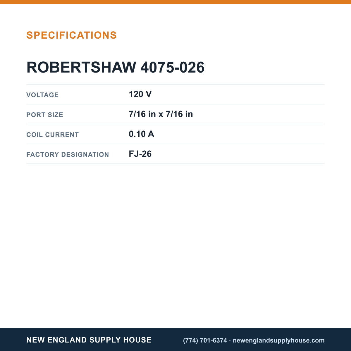 Robertshaw 4075-026 Solenoid Valve specifications — New England Supply House [NESH-SPECTABLE-V1]