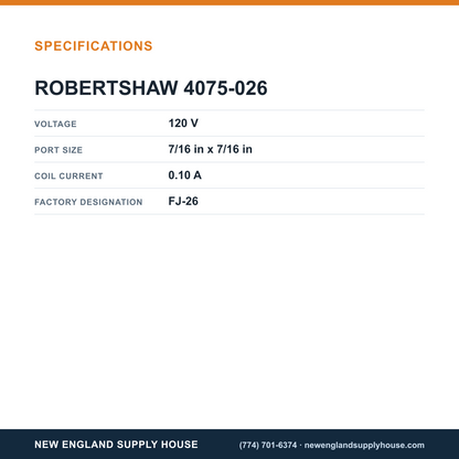 Robertshaw 4075-026 Solenoid Valve specifications — New England Supply House [NESH-SPECTABLE-V1]