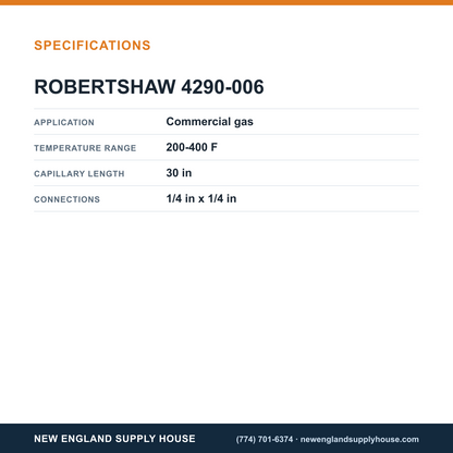 Robertshaw 4290-006 Gas Thermostat specifications — New England Supply House [NESH-SPECTABLE-V1]