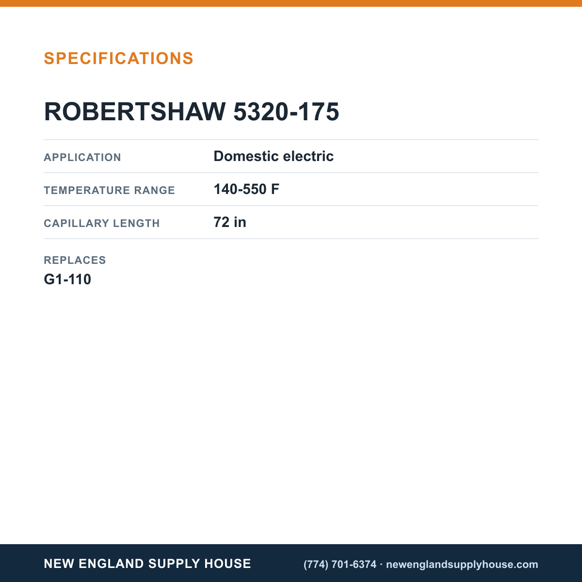 Robertshaw 5320-175 Thermostat specifications — New England Supply House [NESH-SPECTABLE-V1]