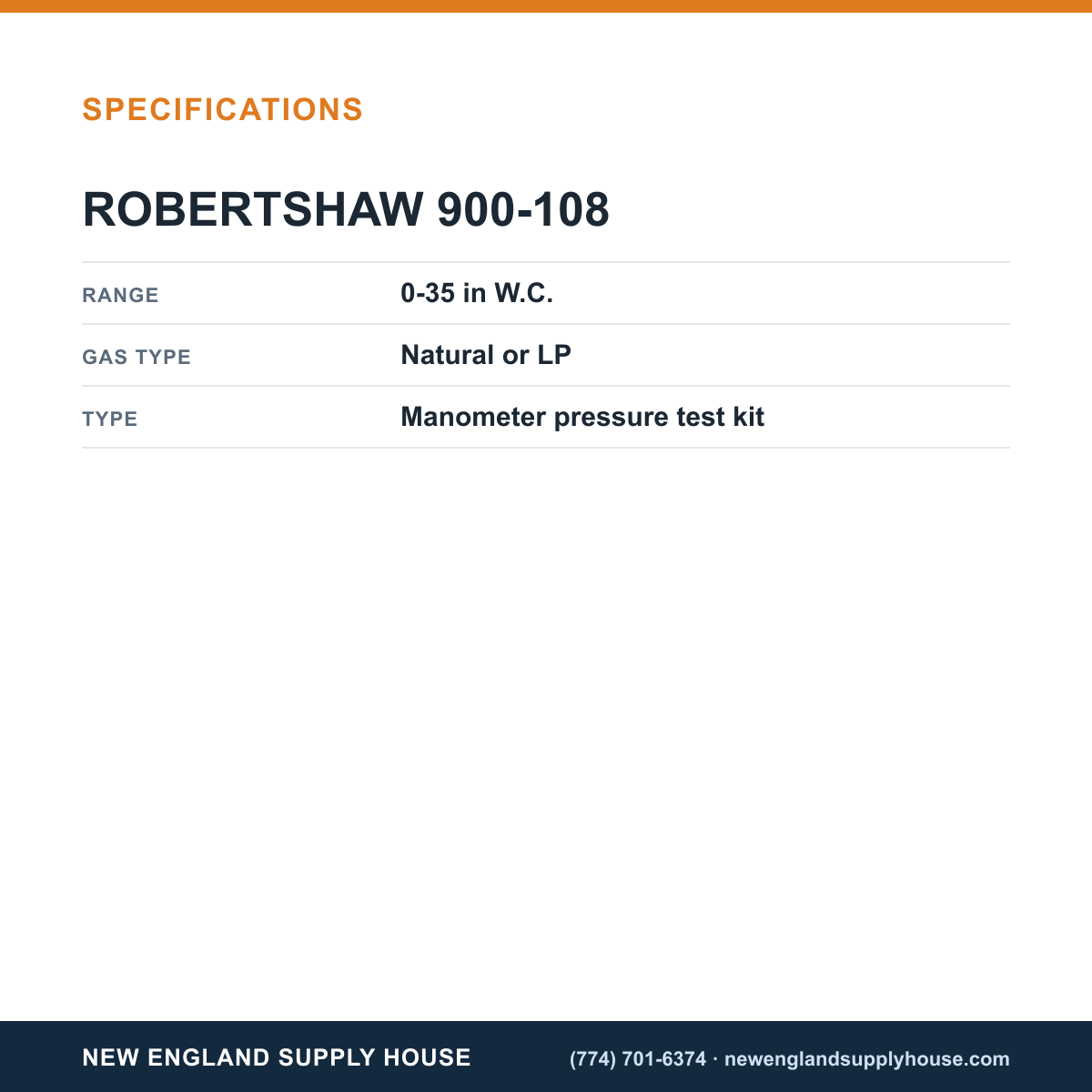 Robertshaw 900-108 Gas Manometer specifications — New England Supply House [NESH-SPECTABLE-V1]