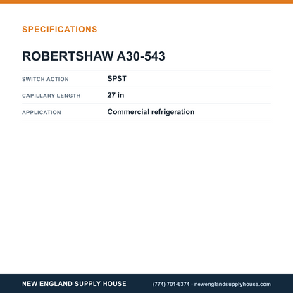 Robertshaw A30-543 Temperature Control specifications — New England Supply House [NESH-SPECTABLE-V1]