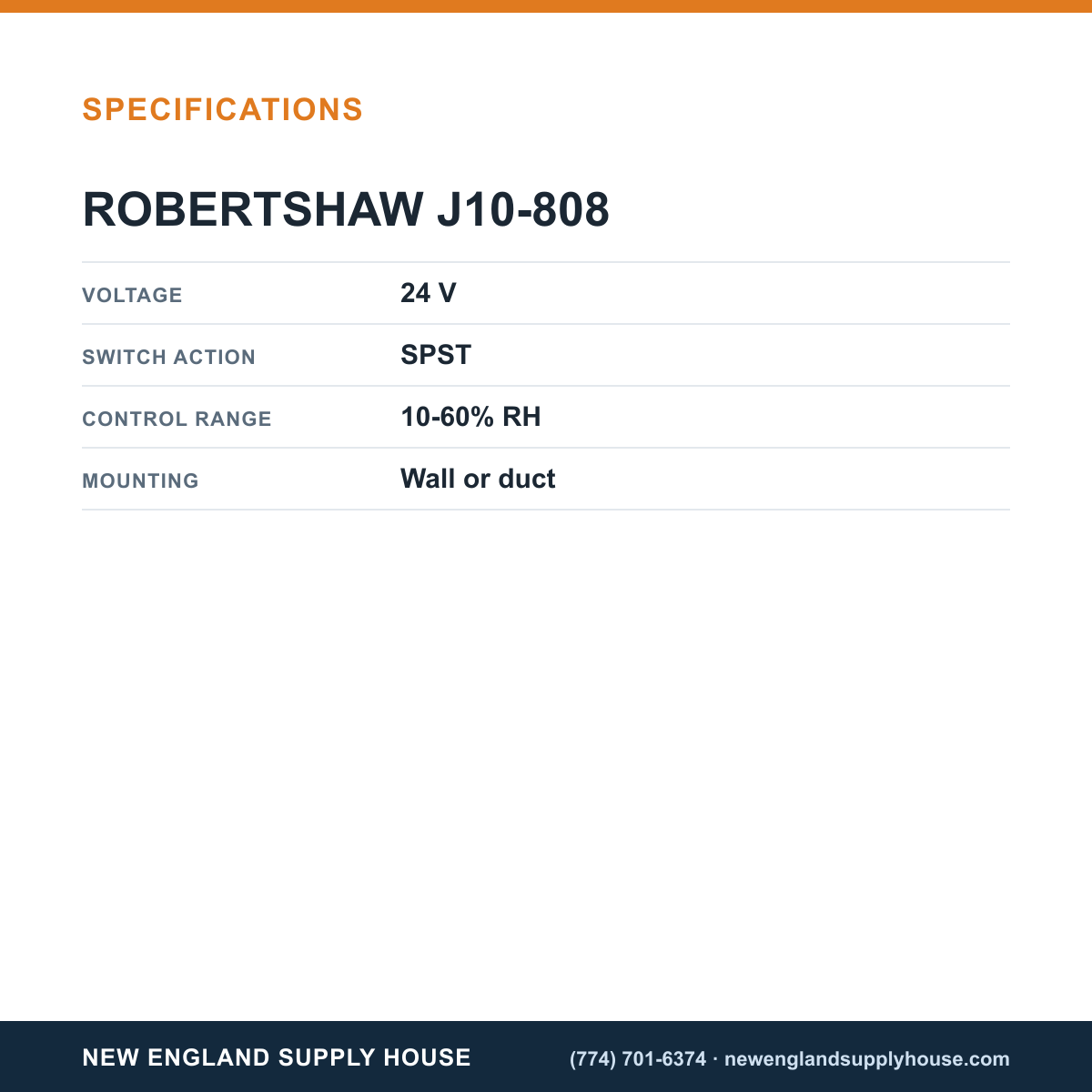 Robertshaw J10-808 Humidistat specifications — New England Supply House [NESH-SPECTABLE-V1]