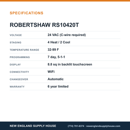 Robertshaw RS10420T Programmable Thermostat specifications — New England Supply House [NESH-SPECTABLE-V1]