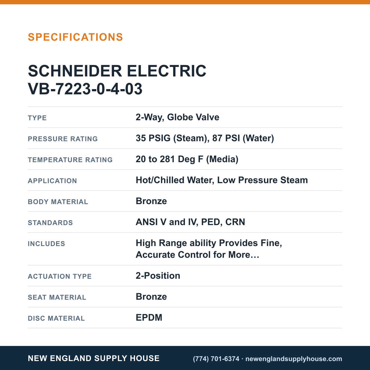 Schneider Electric VB-7223-0-4-03 Globe Valve Body specifications — New England Supply House [NESH-SPECTABLE-V1]