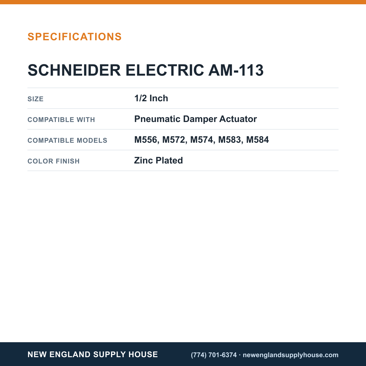 Schneider Electric AM-113 Pneumatic Damper Actuator Crankarm specifications — New England Supply House [NESH-SPECTABLE-V1]