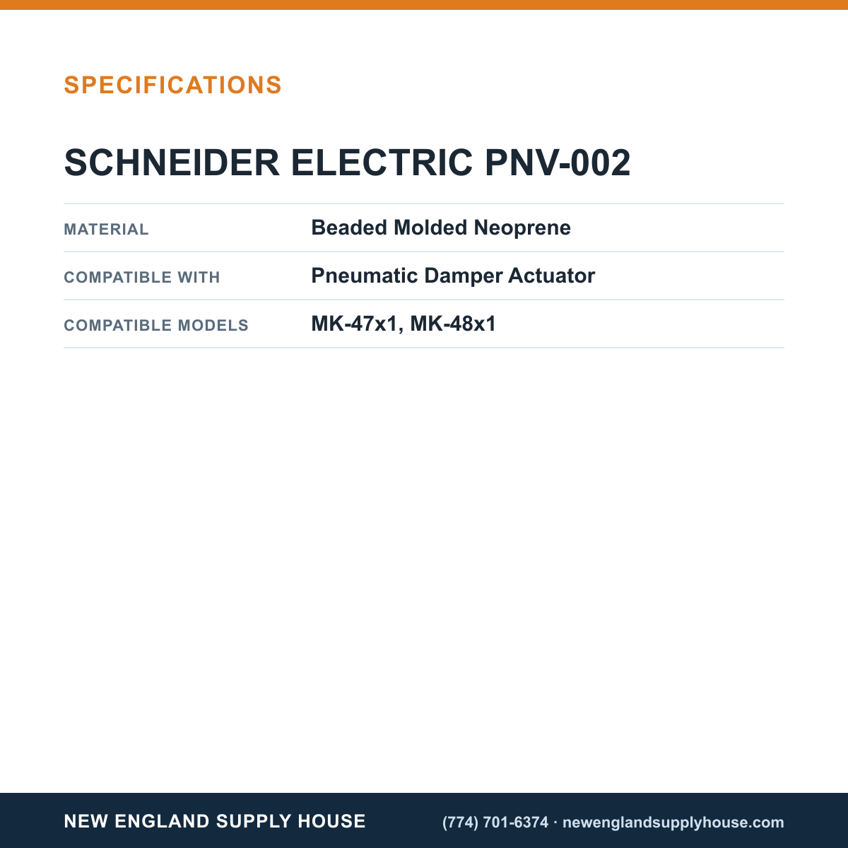 Schneider Electric PNV-002 Pneumatic Damper Actuator Diaphragm specifications — New England Supply House [NESH-SPECTABLE-V1]
