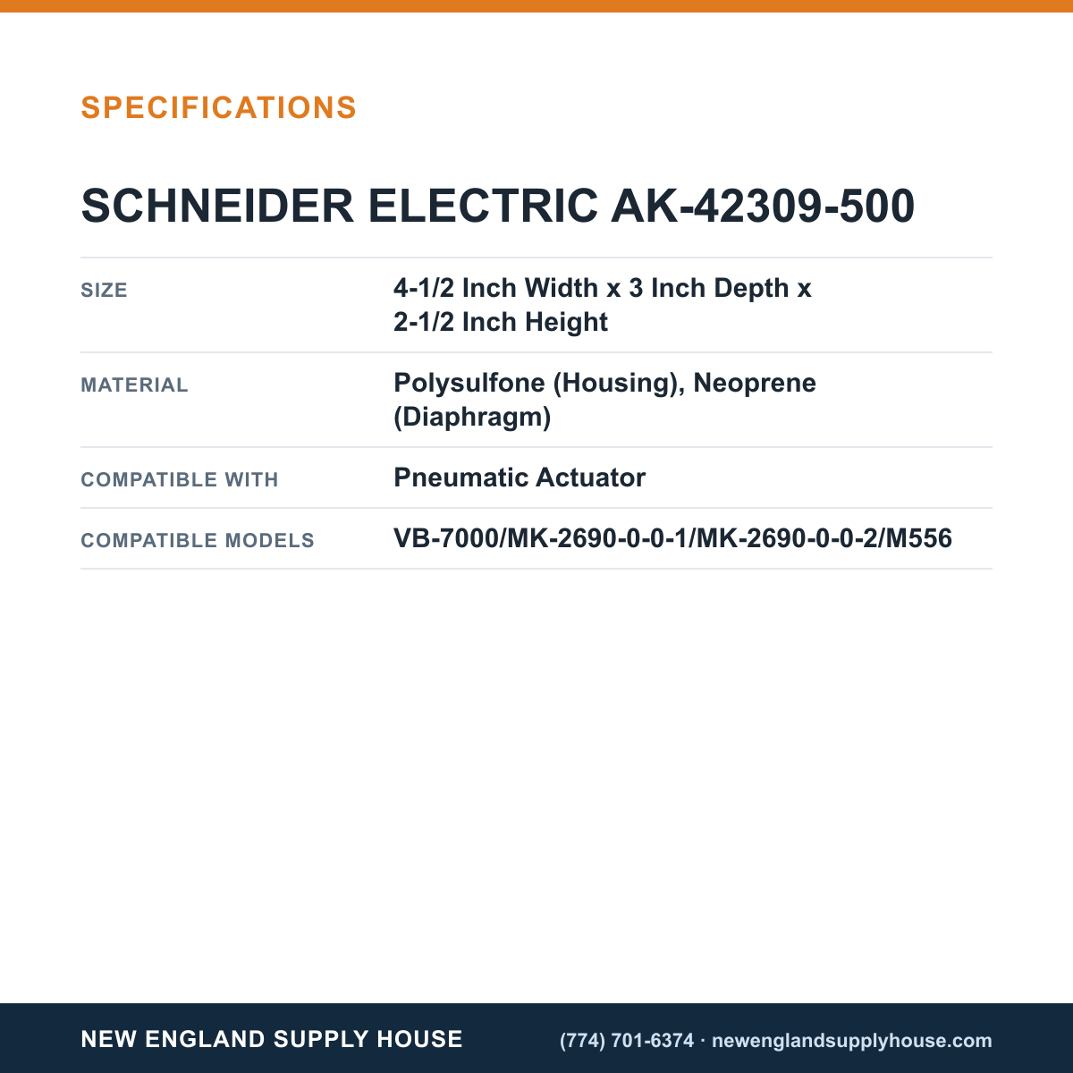 Schneider Electric AK-42309-500 Pneumatic Positive Positioner Relay and Linkage specifications — New England Supply House [NESH-SPECTABLE-V1]