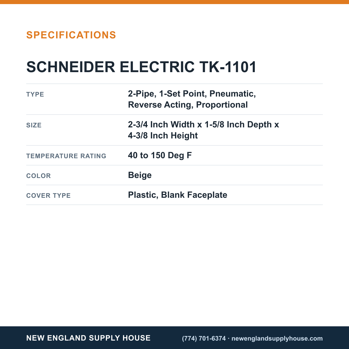 Schneider Electric TK-1101 Room Thermostat specifications — New England Supply House [NESH-SPECTABLE-V1]