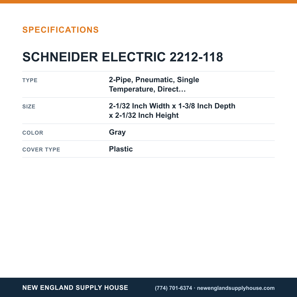 Schneider Electric 2212-118 Room Thermostat specifications — New England Supply House [NESH-SPECTABLE-V1]