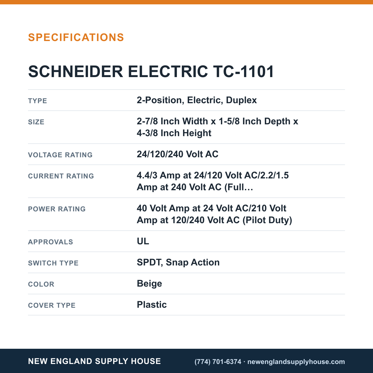 Schneider Electric TC-1101 Room Thermostat specifications — New England Supply House [NESH-SPECTABLE-V1]