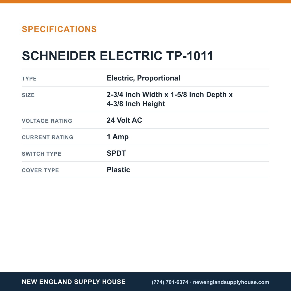 Schneider Electric TP-1011 Room Thermostat specifications — New England Supply House [NESH-SPECTABLE-V1]