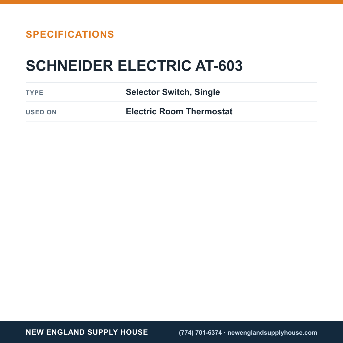 Schneider Electric AT-603 Thermostat Selector Switch specifications — New England Supply House [NESH-SPECTABLE-V1]
