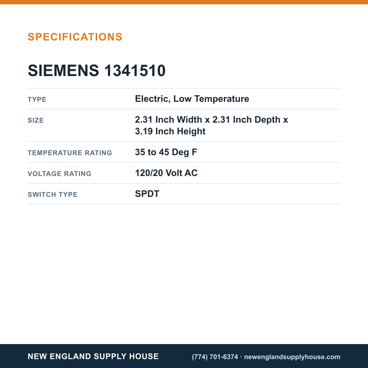 Siemens 1341510 Thermostat specifications — New England Supply House [NESH-SPECTABLE-V1]