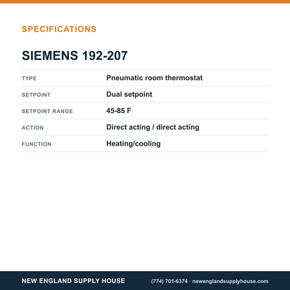 Siemens 192-207 Room Thermostat specifications — New England Supply House [NESH-SPECTABLE-V1]